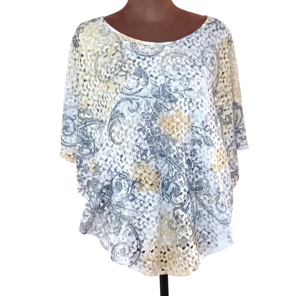 Alfred Dunner Petite PM Floral Crochet Layered Top Boho Layered Artsy Lagenlook
